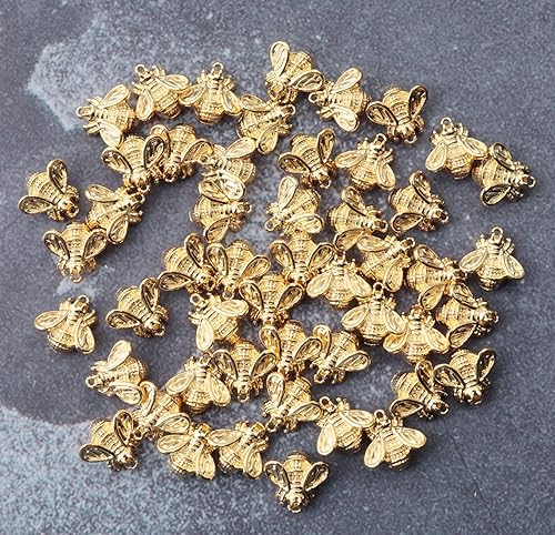 Miniatura 2 de 50 dijes de abeja en 3D de metal vintage, pequeños y lindos abejorros para hacer joyas, kits de collares, pulseras, aretes, llavero, bricolaje,