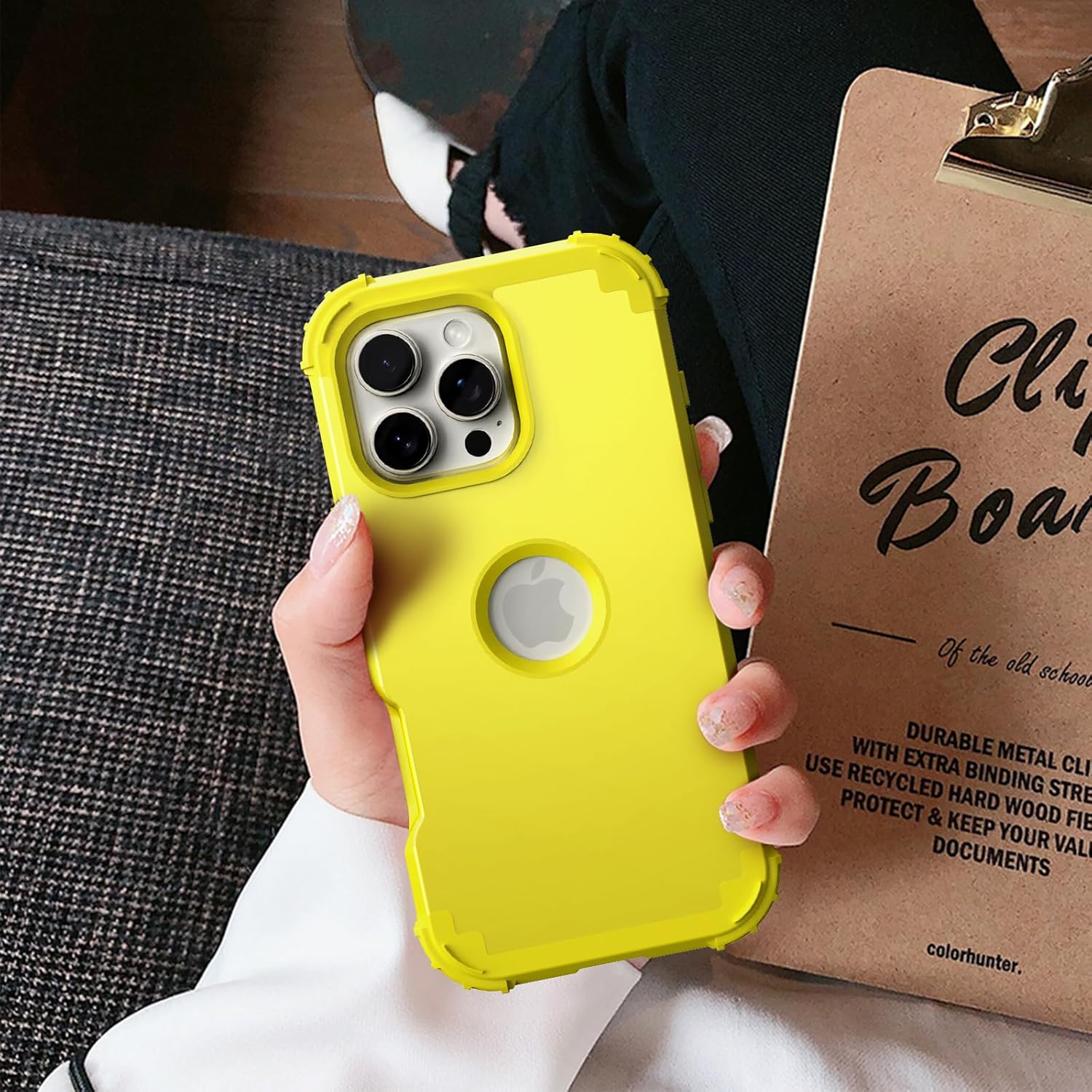 IDweel for iPhone 16 Pro Max Case with Screen Protector for Women, 3 in 1 Shockproof Slim Fit Hybrid Heavy Duty Hard PC Cover Soft Silicone Bumper Full Body Anti-Fingerprint Case,Yellow - Image 6