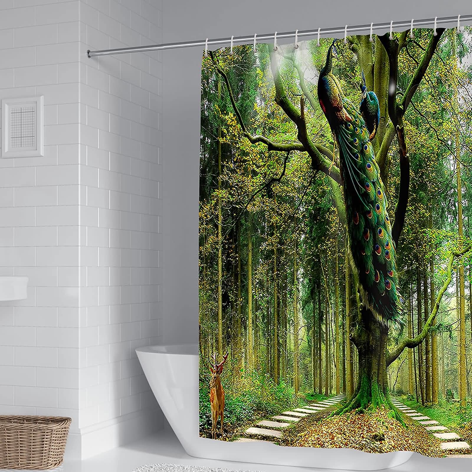 Rideau de douche 180x200cm KnSam en polyester anti-moisissure avec motif de paon