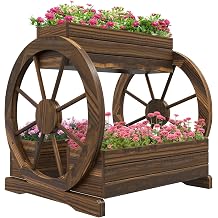 25" x 21" x 24" 2-Tier Raised Garden Bed, Wooden Wagon Planter Boxes with Drainage Holes for Vegetables, Flowers & Herbs