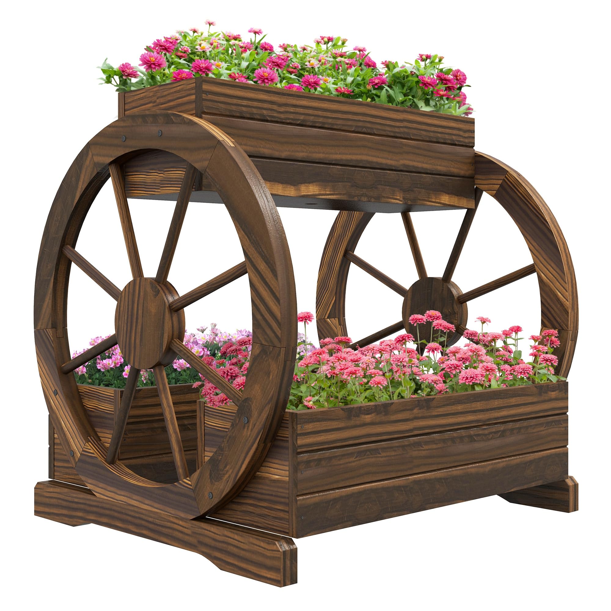 Outsunny Orto Rialzato da Esterno 2 Livelli 3 Vasi Ruote 64x54x60 cm | In Legno, Stile Country, per Fiori Erbe Aromatiche Verdure, Giardino Balcone e Terrazza