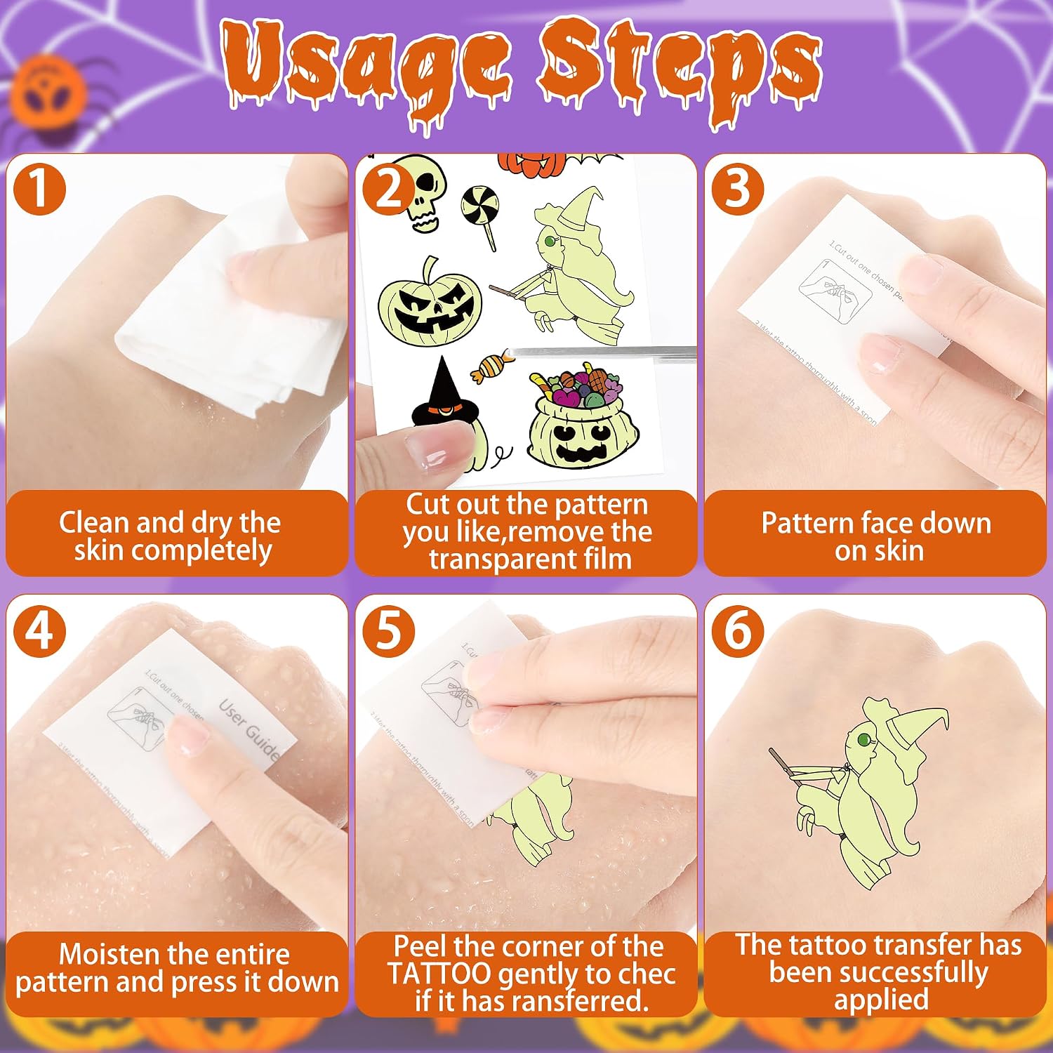 145 Styles Halloween Tattoos for Kids, 12PCS Halloween Luminous Tattoos, Glow in Dark Ghosts Pumpkin Fake Temporary Tattoos Stickers Bulk for Halloween Party Favors Accessories Supplies image 3