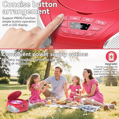 Miniatura 6 de Gueray Reproductor de CD portátil Boombox Radio Reproductores de CD con altavoces Audio para el hogar Radio FM Entrada AUX Soporte Auriculares Modo