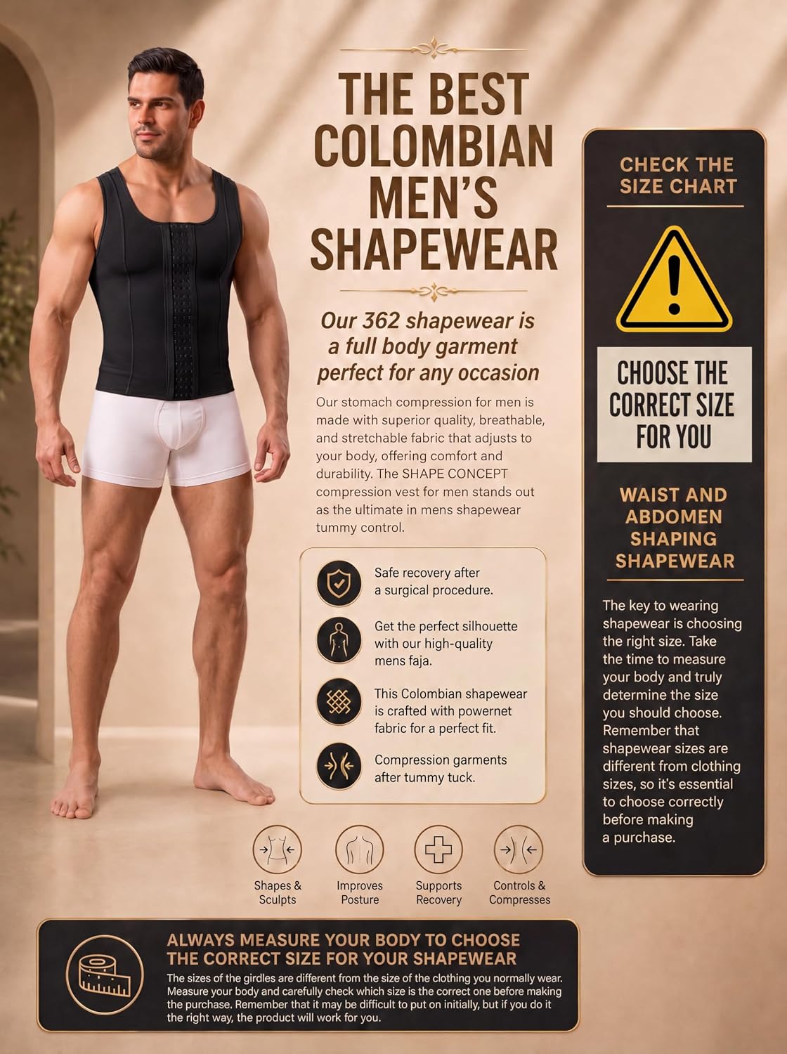 SHAPE CONCEPT 062 Fajas Colombianas para Hombres High Compression Vest