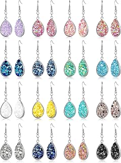 16 Pairs Faux Druzy Dangle Earrings Colorful Druzy Drop Earrings Resin Crystal Earrings for Women Girls