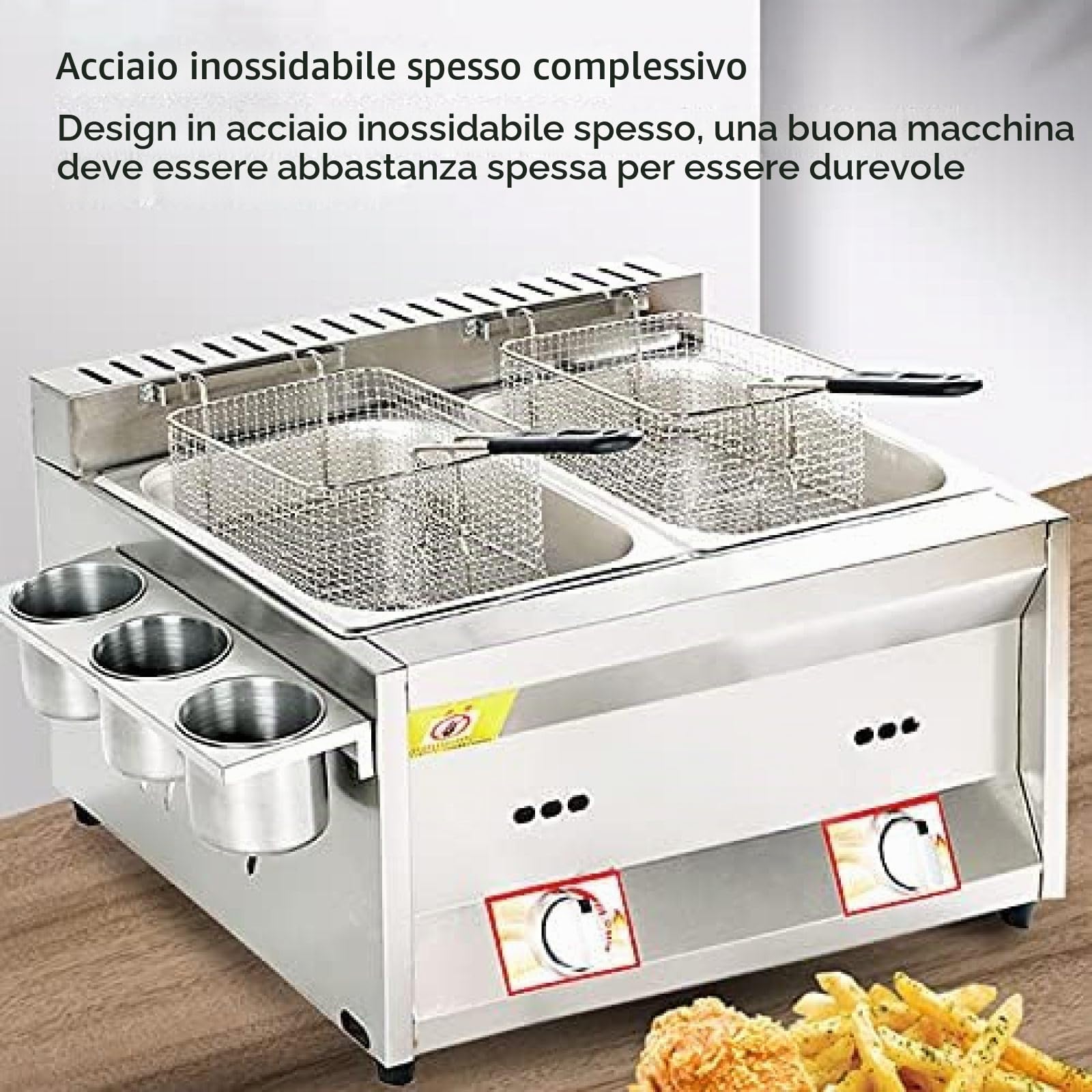 Friggitrice A Gas Di Grande Capacità, Friggitrice A GPL In Acciaio Inossidabile Per Uso Domestico E Commerciale, Potenza Di Fuoco Regolabile, Con Cestelli E Coperchi, Per Patatine, Ciambelle E Pes