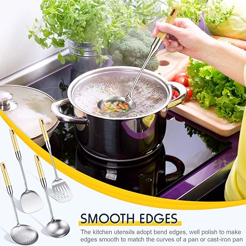 Miniatura 7 de Utensilios de cocina de acero inoxidable, juego de utensilios de cocina chinos especializados con cuchara ranurada, espátula, espátula de wok y
