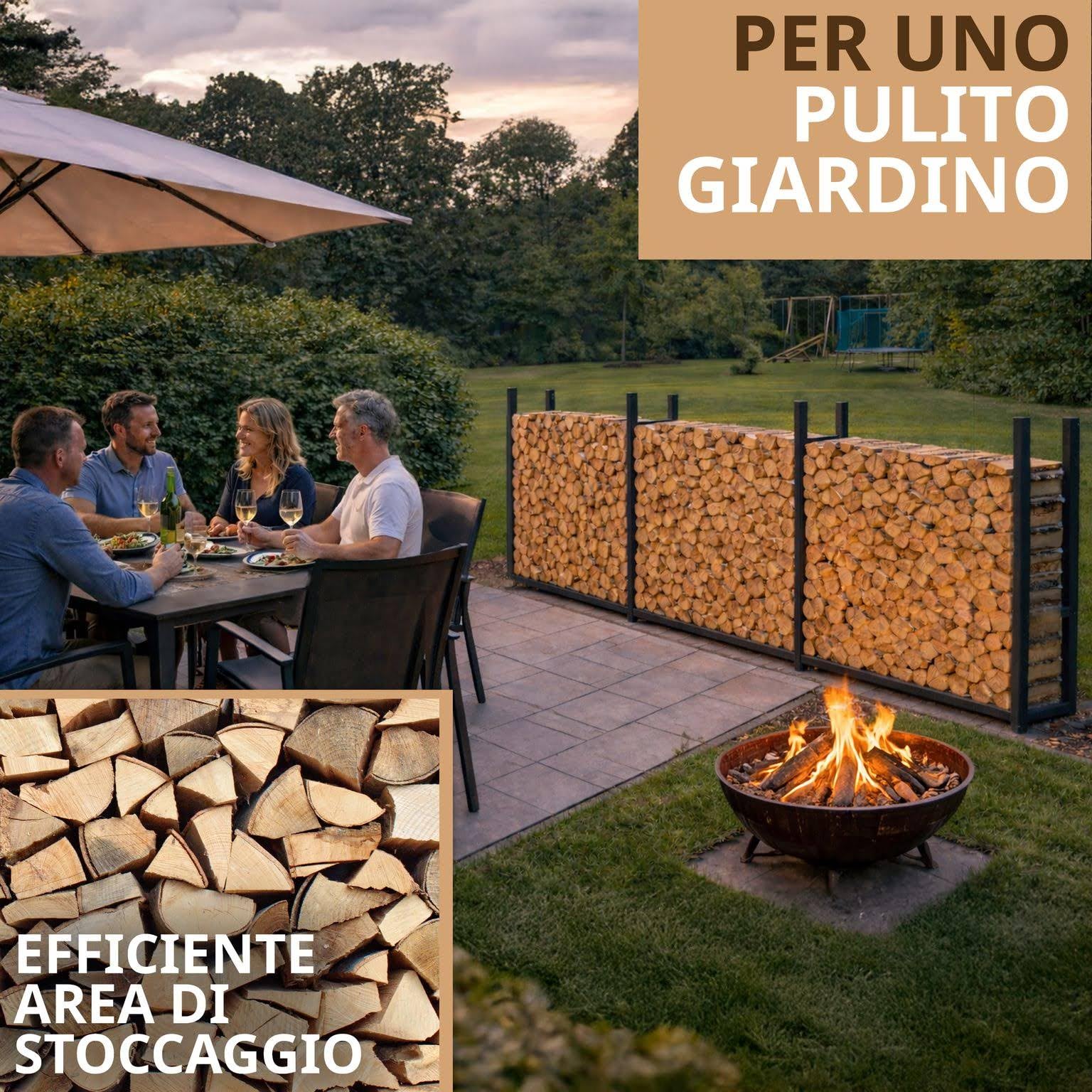 Portalegna da esterno in metallo zincato 335 x 25 x 115 cm legnaia salvaspazio per legna da ardere porta legna per ciocchi da 25 a 33 cm giardino terrazzo XXL nero
