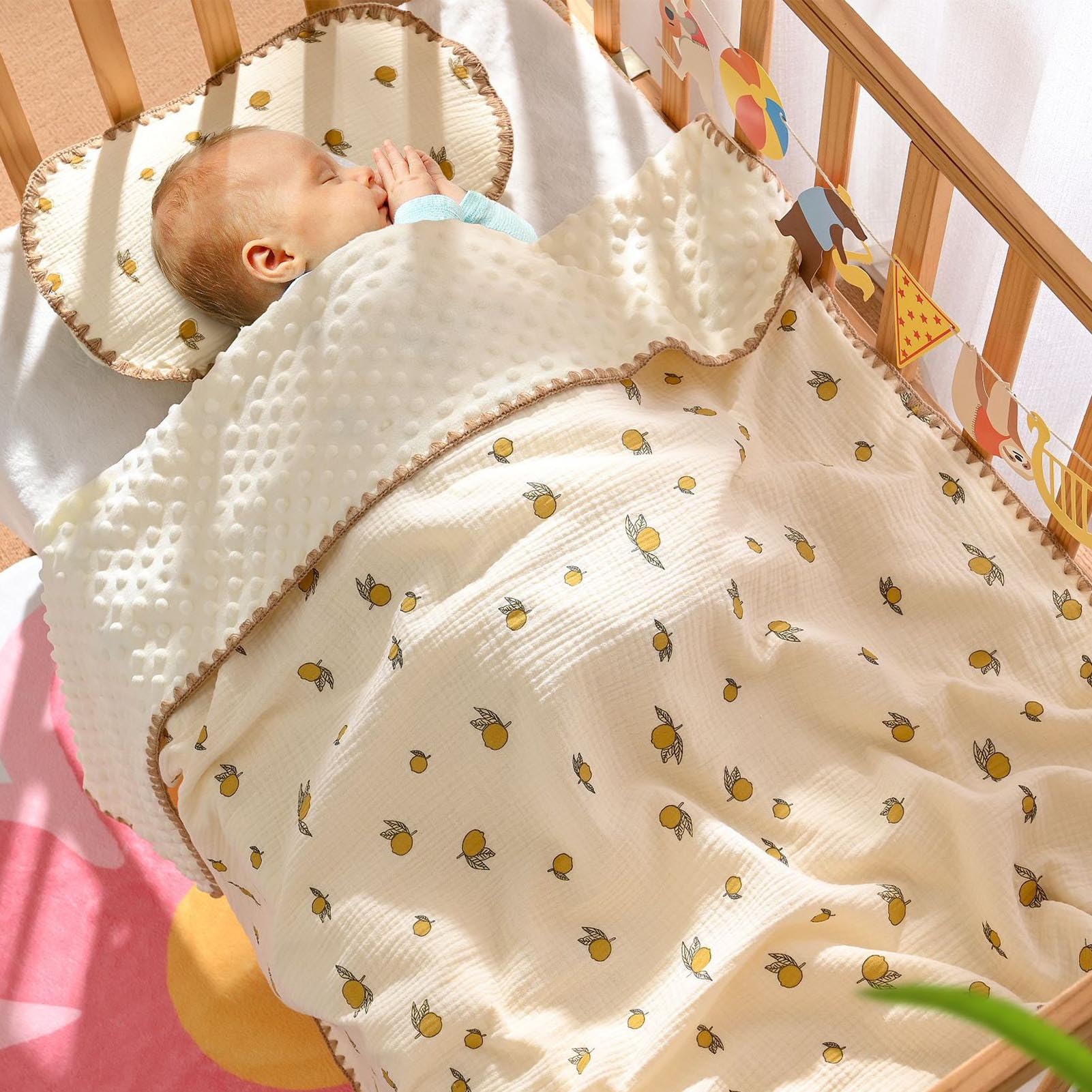 Breathable Soft Summer Cooling Baby Blanket with Cute Printing and Dotted Backing for Kindergarten Toddler (Grapefruit) - Image 2