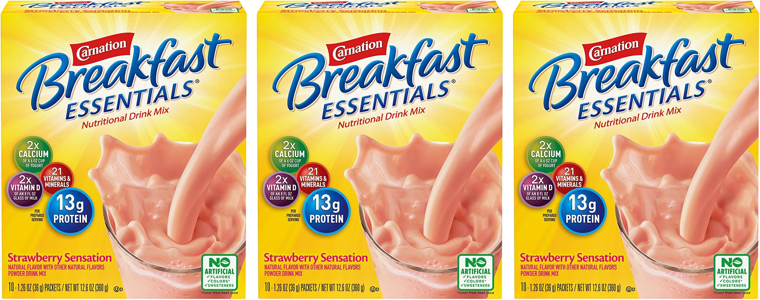 Carnation Breakfast Essentials Powder Drink Mix, Strawberry Sensation, 1.26 Ounce Packets, 30 Count