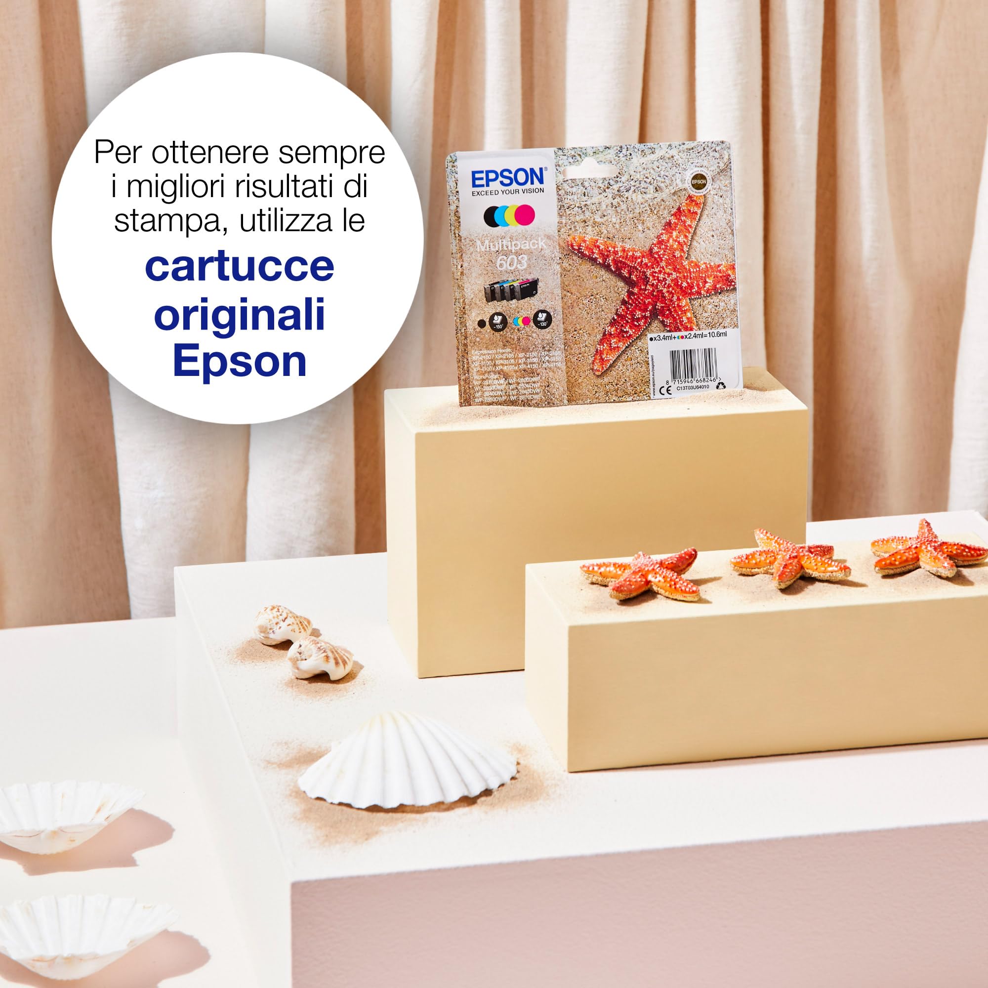 Epson Serie 603 Stella Marina - Cartucce originali per Stampante getto d'Inchiostro, Multipack 4 colori (Nero, Ciano, Magenta, Giallo) Standard, Stampa fino 130 pagine colori/150 Black, Pack EasyMail