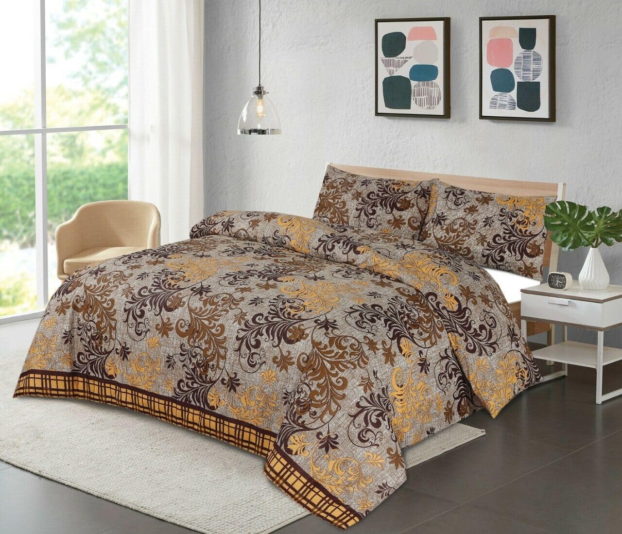 R&Z Luxury Printed Dyed Non Iron Polycotton Duvet Cover Set Single Double King Super King Size (Aztec Brown, Double) — image 1