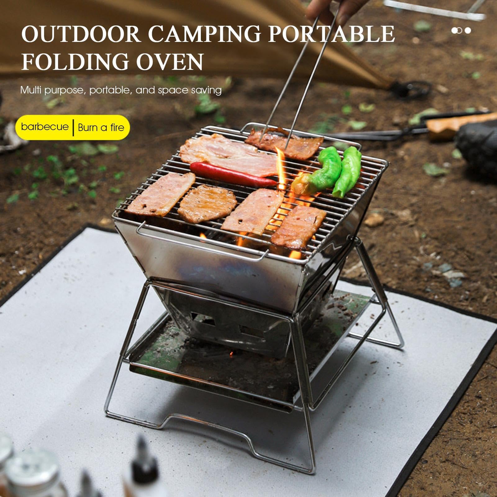 Réchaud de camping en bois | Mini poêle à bois en acier inoxydable | Réchaud de camping pliable pratique pour l'extérieur