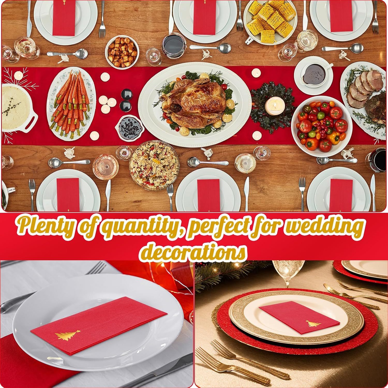 100 Pcs Christmas Disposable Hand Towels Foil Stamped Paper Guest Towels Napkins Xmas Tree and Linen Hand Towel for Party Lunch Dinner Kitchen Bathroom(Red, Christmas Tree)