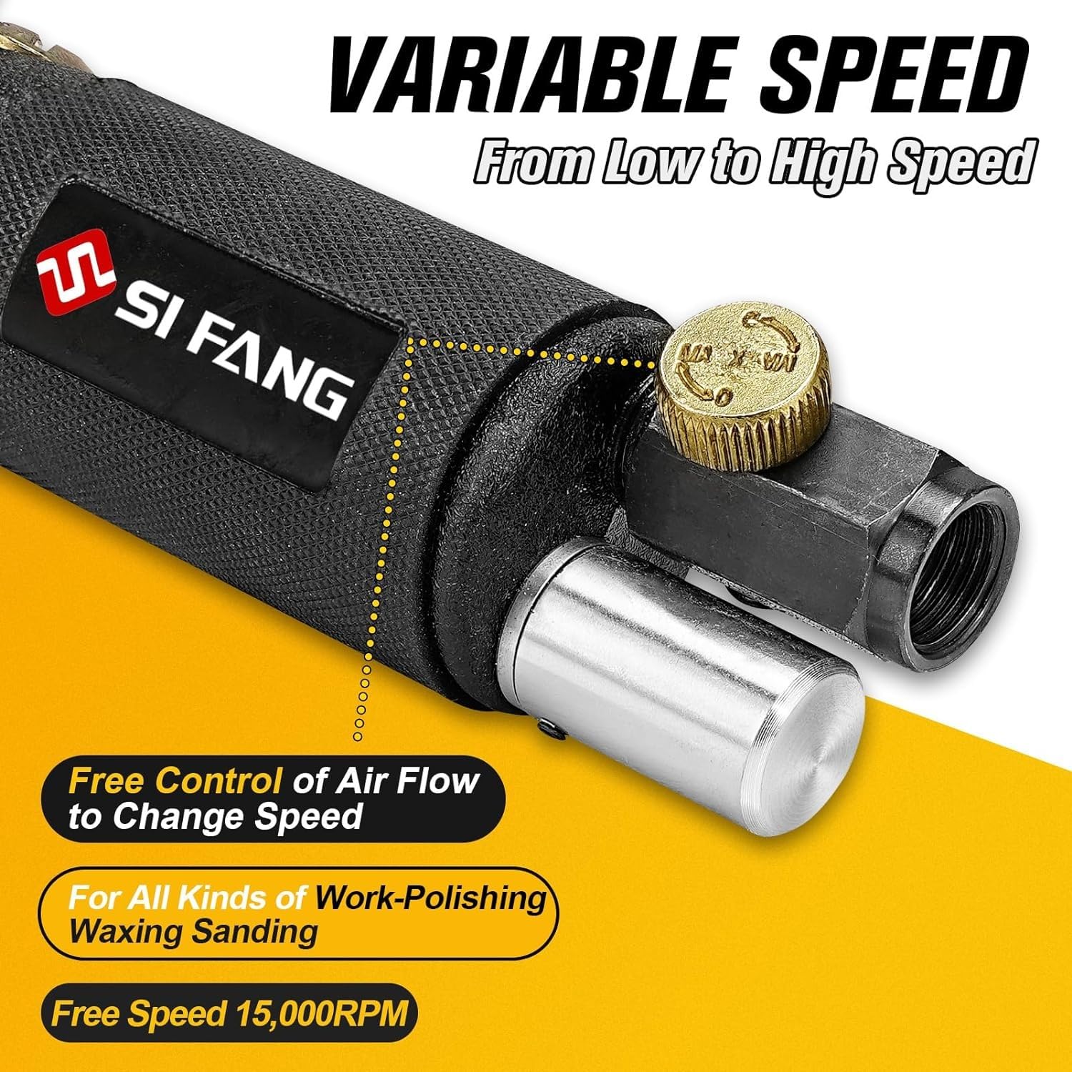 SI FANG Mini pulidora de aire comprimido, lijadora excéntrica de 25/50/75 mm, con 60 piezas de papel de lija, lijadora de aire comprimido para pulir el coche