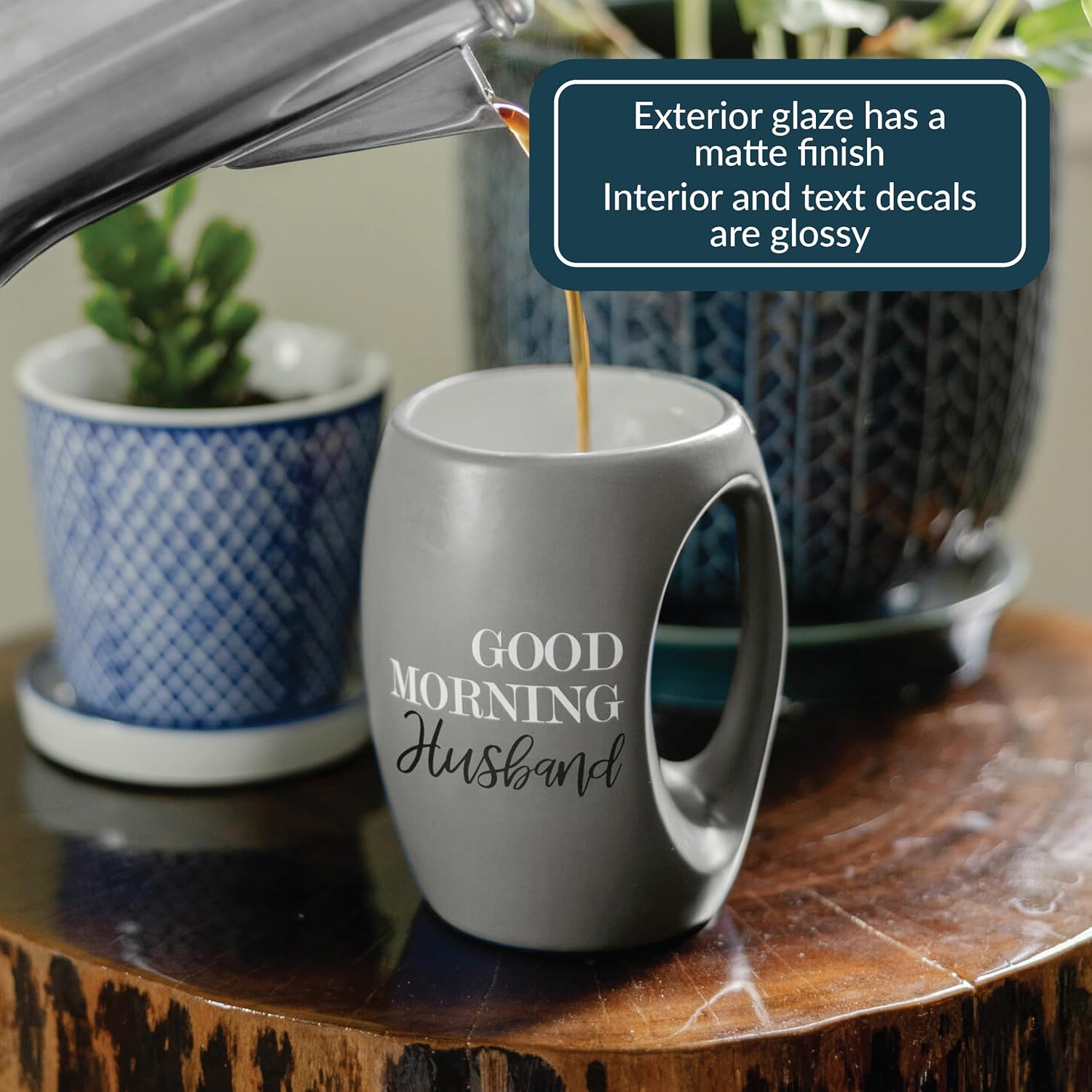 Pavilion Gift Company - Good Morning Husband 16-ounce Large Stoneware Coffee Cup, Hand Warmer Coffee Mug, Huggable hand Warming Mug, Funny Mugs for Guys, Gifts For Husband, 1 Count, Gray - Image 5