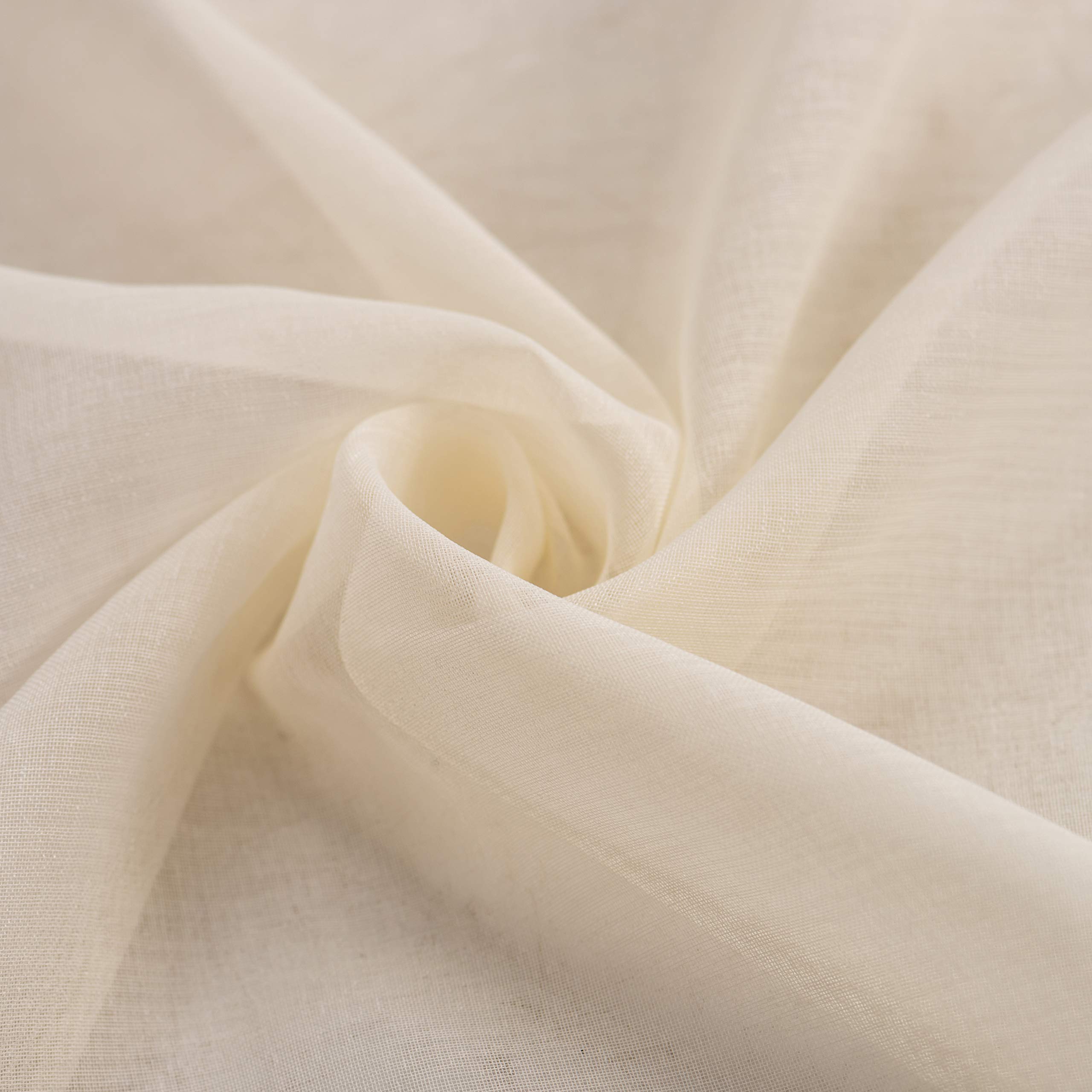 MISS SELECTEX Vorhänge in Leinenoptik mit Pompons und Quasten, Stangentasche, Voile, halbtransparente Vorhänge für Wohnzimmer und Schlafzimmer, Set mit 2 Vorhängen, 132,1 x 213,4 cm, elfenbeinfarben