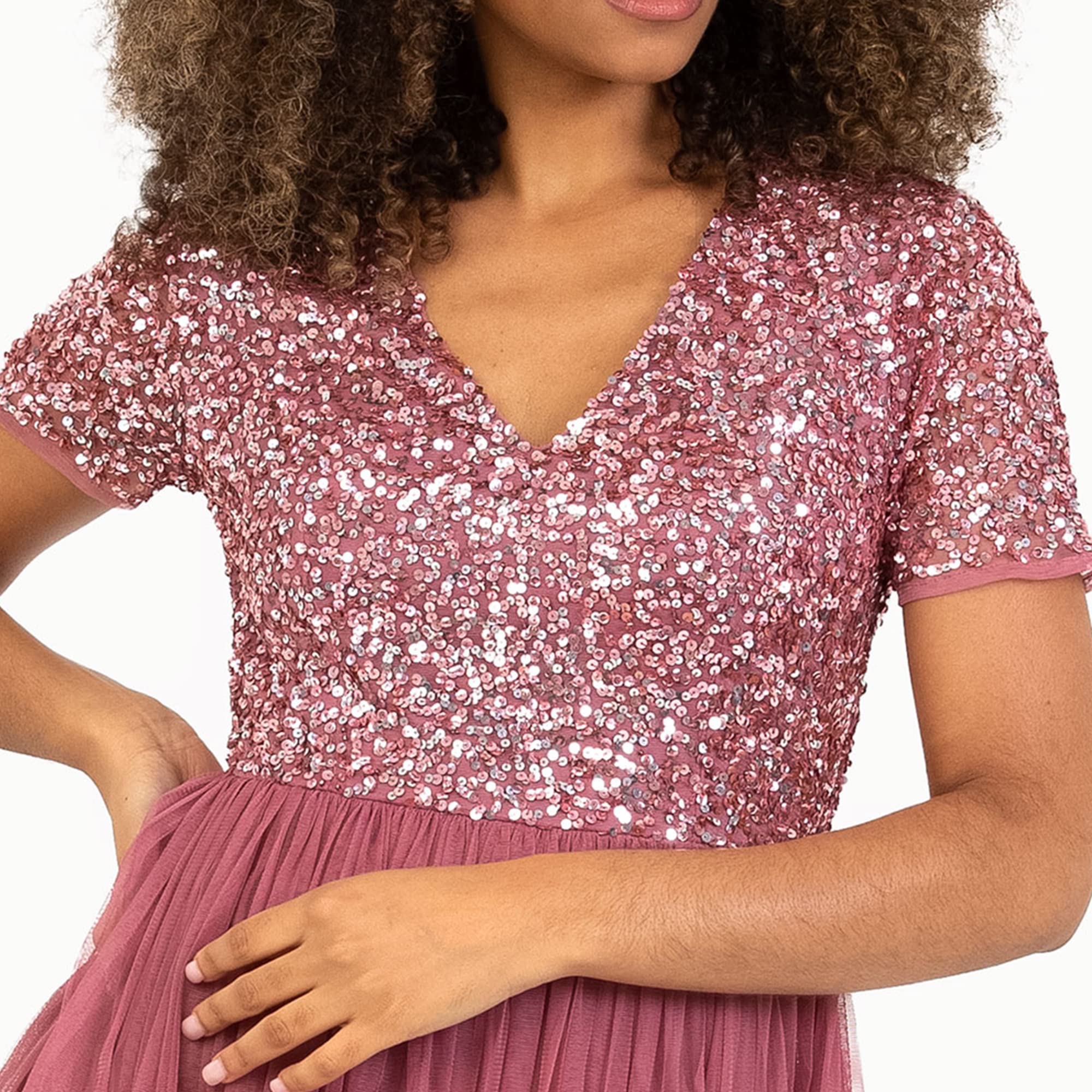 Maya Deluxe Damen Midi-Kleid mit V-Ausschnitt – Bild 4