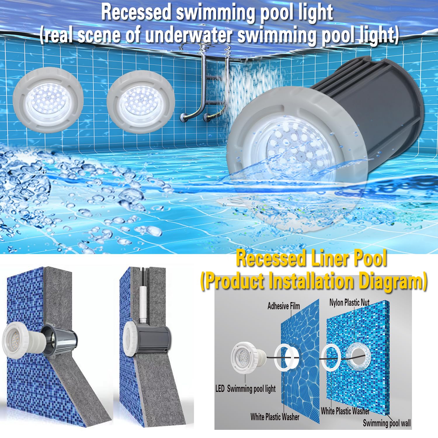BARCELONA LED LED Poolleuchte 3W AC12V IP68 Unterwasserleuchte Ø94mm Kaltweiß 6500K SMD2835 LED Poollicht Aufbaumontage für Pool, Jacuzzi, Spa, Brunnen, Teich, Wasserdekoration