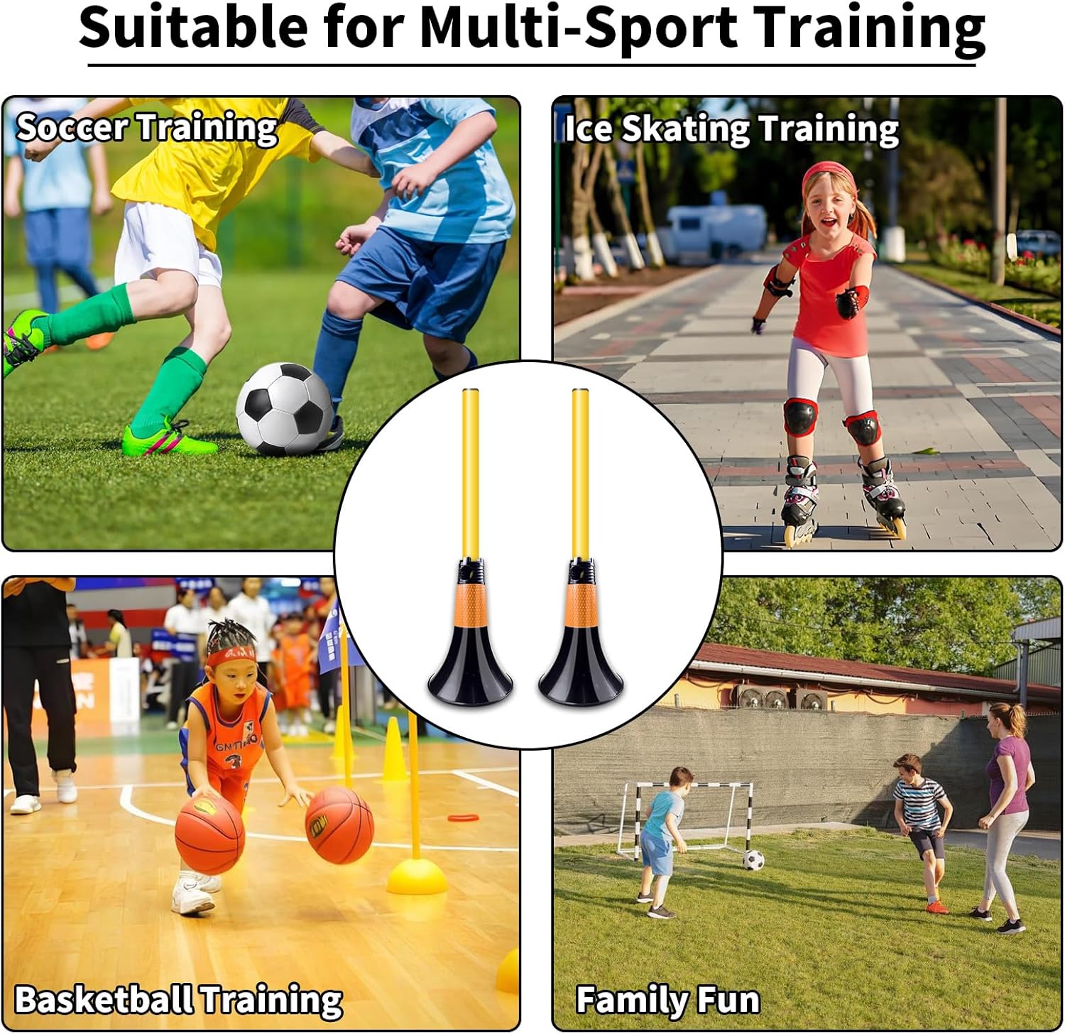 Obstacle Cones for Basketball Football and Sports Training, 10pcs Cones and 10pcs Poles with Carry Bag, Basketball Cones and Soccer Agility Poles for Soccer Basketball Speed Training