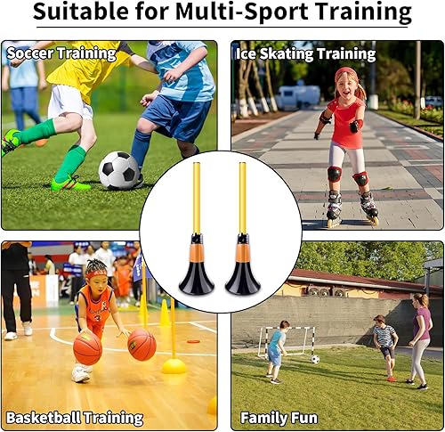 Miniatura 6 de Conos de obstáculos para baloncesto, fútbol y entrenamiento deportivo, 10 conos y 10 bastones con bolsa de transporte, conos de baloncesto y postes