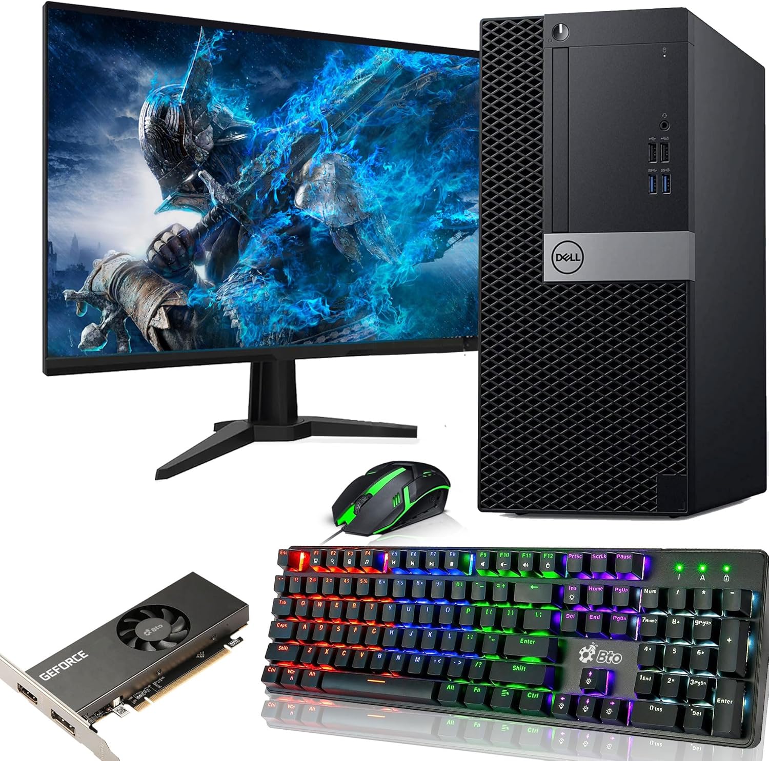 Dell Gaming Tower Desktop PC – Intel Core i5-7500 – 16GB RAM – 256GB SSD – 1TB HDD – GeForce GTX 1050 Ti – 24" LED Monitor – RGB Keyboard & Mouse – Windows 11 Pro – Gaming Computer (Renewed)
