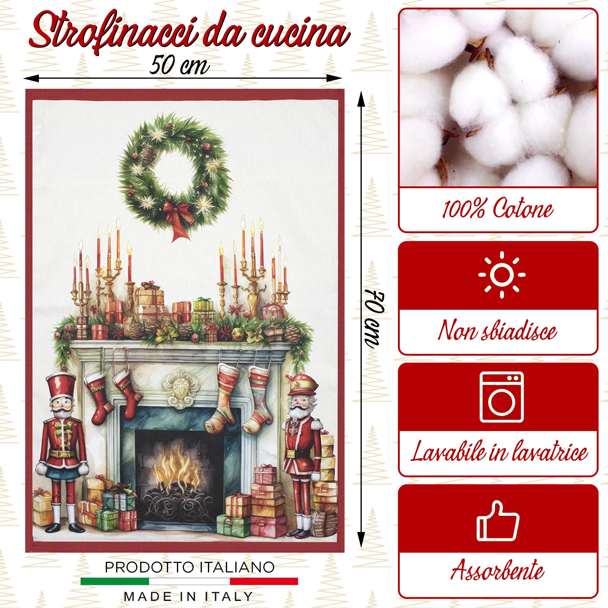Nada Home Set Strofinacci Natalizi Canovacci in cotone 6 Pezzi Decorazioni Natale 6893