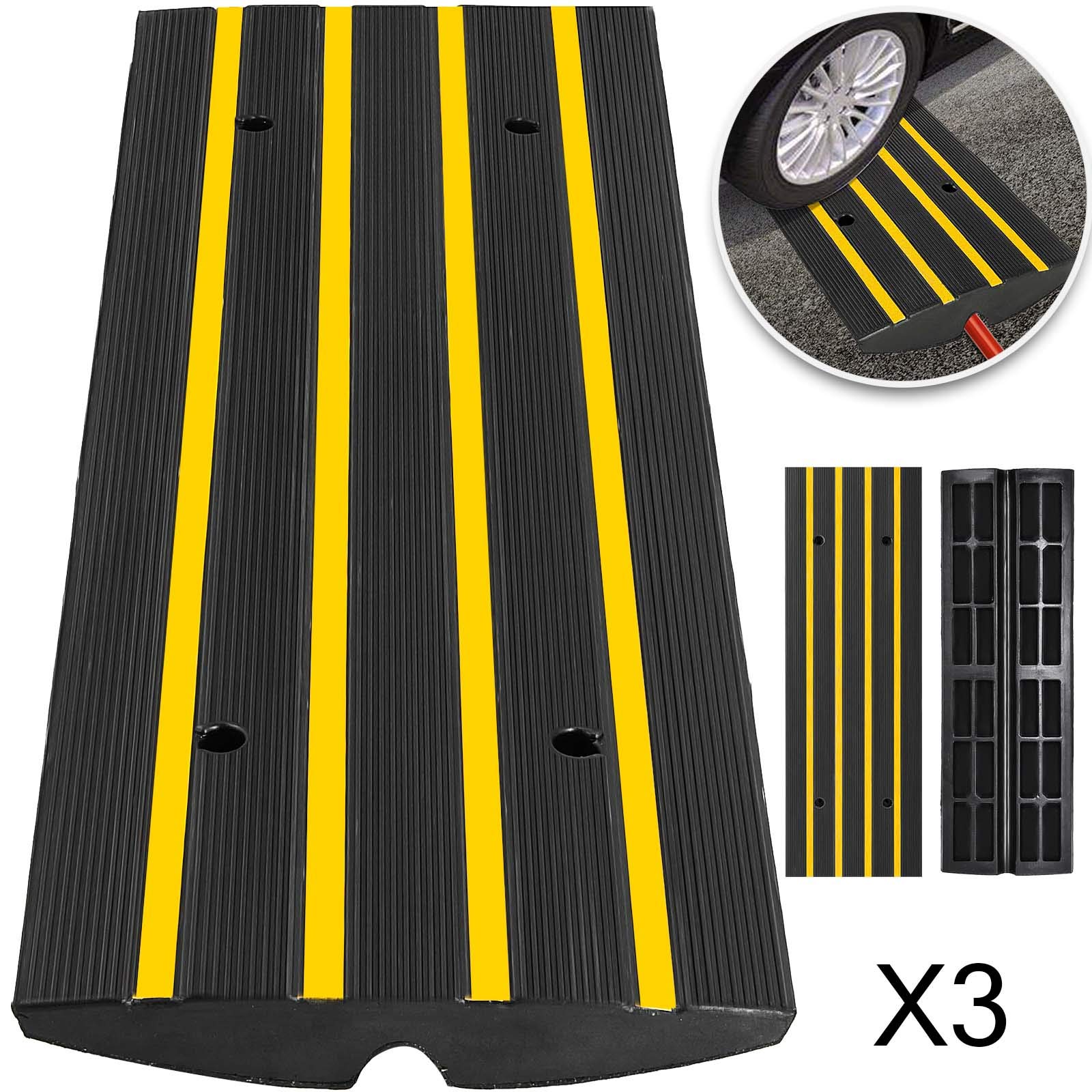 Happybuy 3 Pack Driveway Rubber Curb Ramps Kit Heavy Duty Car Threshold