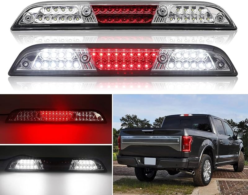 Luz de freio elevada LED com lente transparente e vermelha Mynoway para Ford F-150, F-250, F-350, F-450, F-550, Ranger e Maverick – 1 unidade