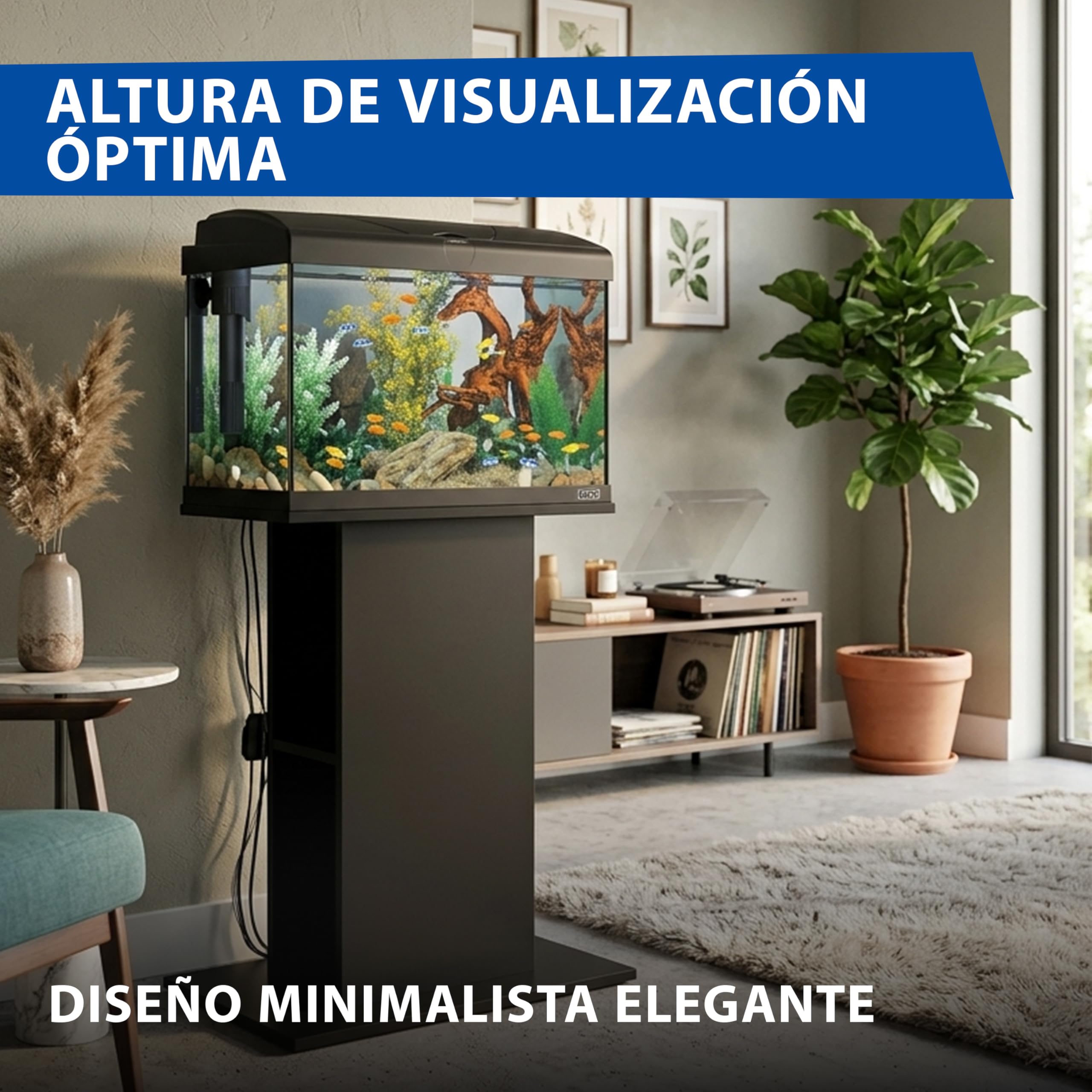 Hydor Mueble para Acuario, Mueble para Acuario, Resistente a la Humedad, Estructura sólida, Patas Ajustables, 62,5 x 34,5 x h 73 cm, en Madera, Negro