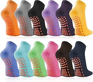 Unisex Non Skid Slipper Socks 12 Pairs Non Slip Yoga Socks Non Slip Toddler Baby Socks Anti Skid Slipper Socks Low Cut Anti-Skid Floor Socks Trampoline Socks for Toddler Boys Girls 1-4Years
