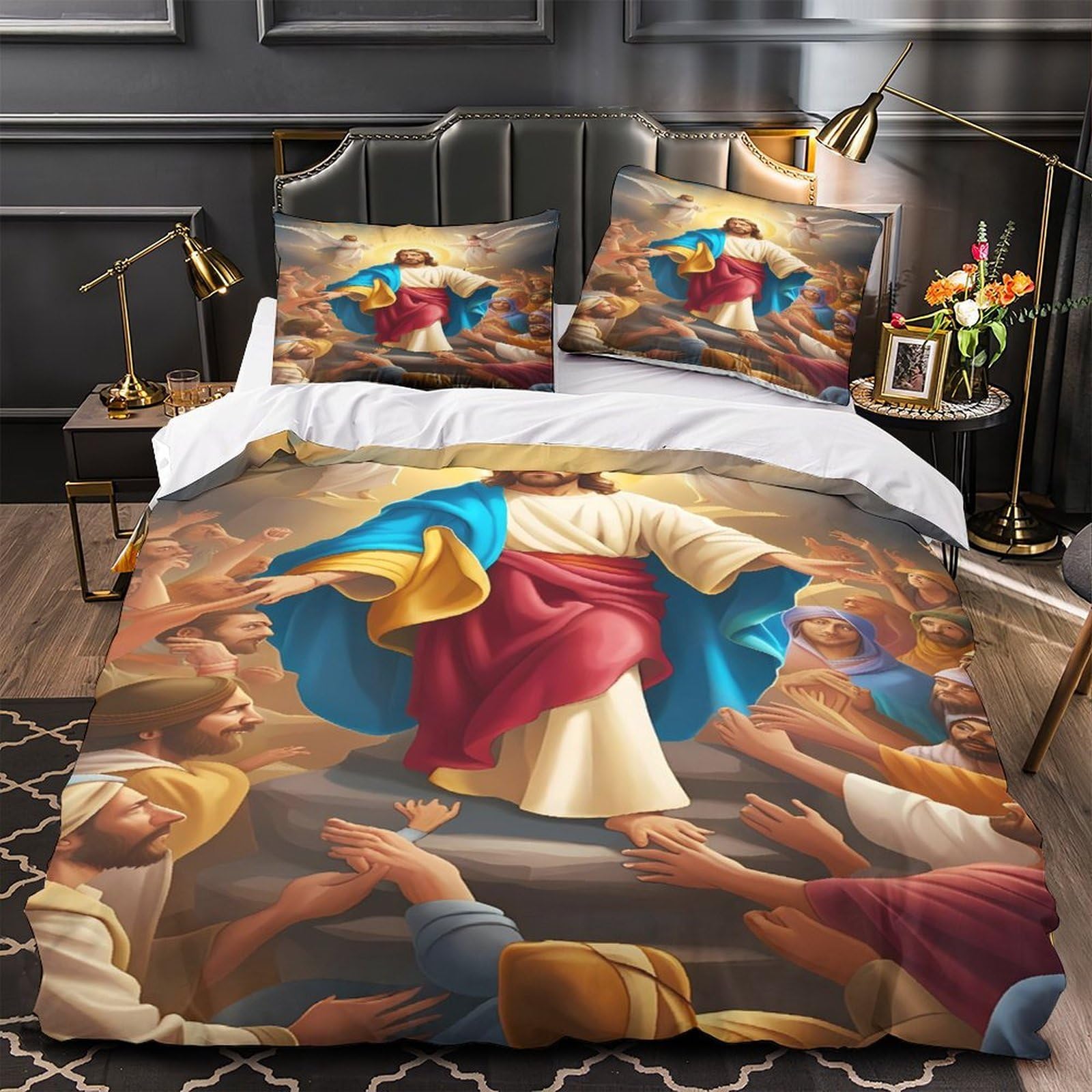 JQKZXNHPDR 3D Design Printed 3 Pcs Bedding Set Bedroom Decor Design Jesus Christ Duvet Cover Washable Hypoallergenic for Youth,Teenagers,Adults religious Painting Comforter Cover King（220x240cm）