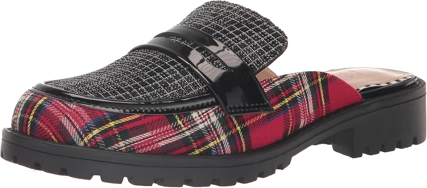 Betsey Johnson Women's Ronin Mule, Red Plaid Multi, 8.5