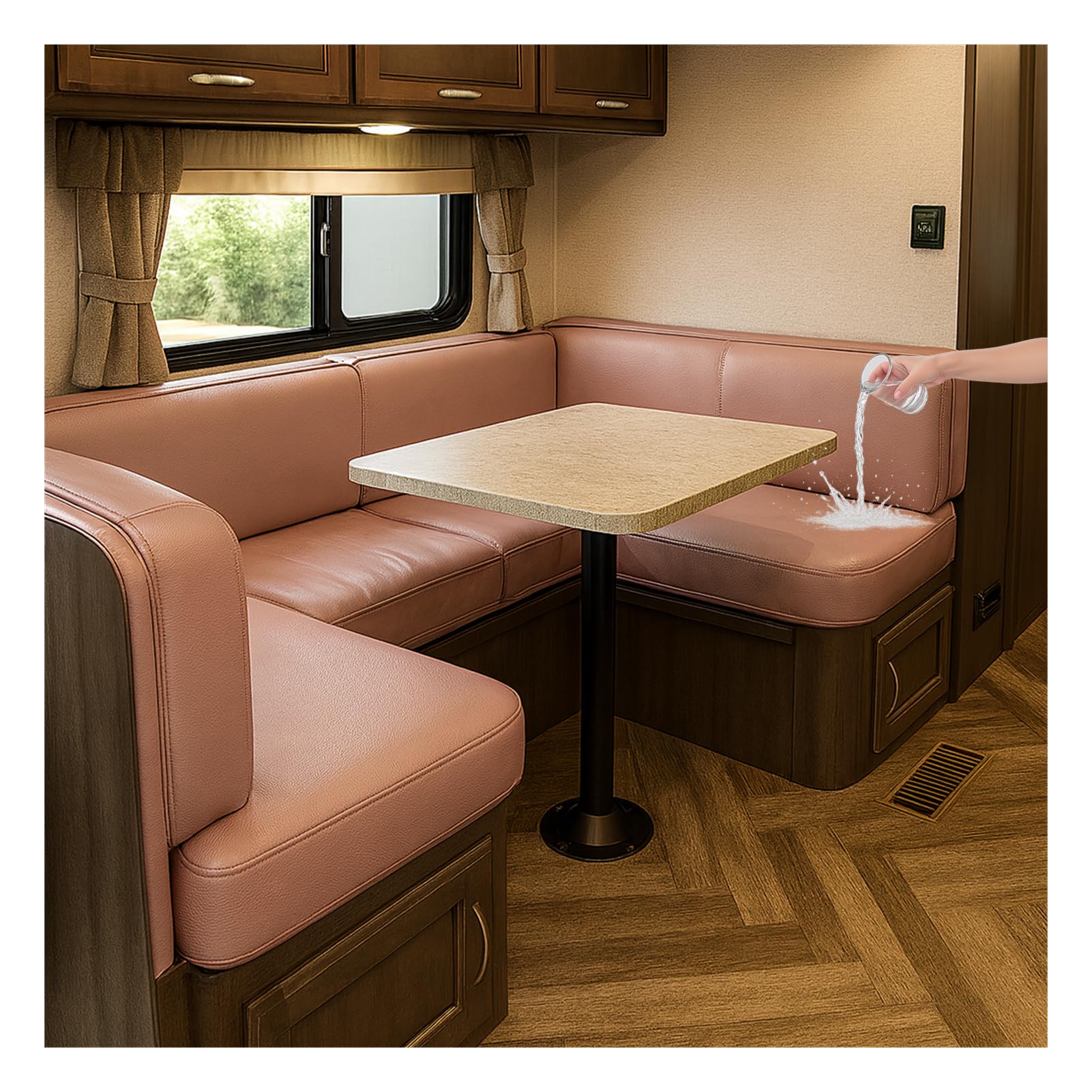 HonunGron Waterproof Caravan Seat Covers in Faux Leather, Non-Slip Motorhome Seat Cover with Elastic Band, RV Sofa and Cushion Covers for Camper Bench or Couch (Pink,W 150-190 cm, D 50-65 cm)