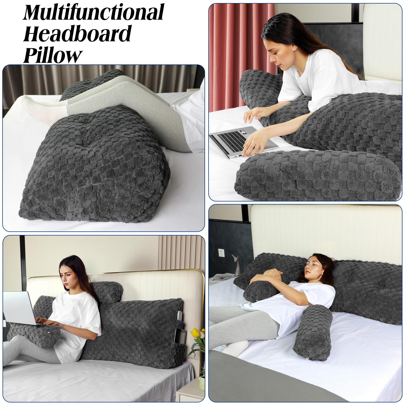 Amazon.com: Large Headboard Pillow with 2 Pack Neck Roll Pillow