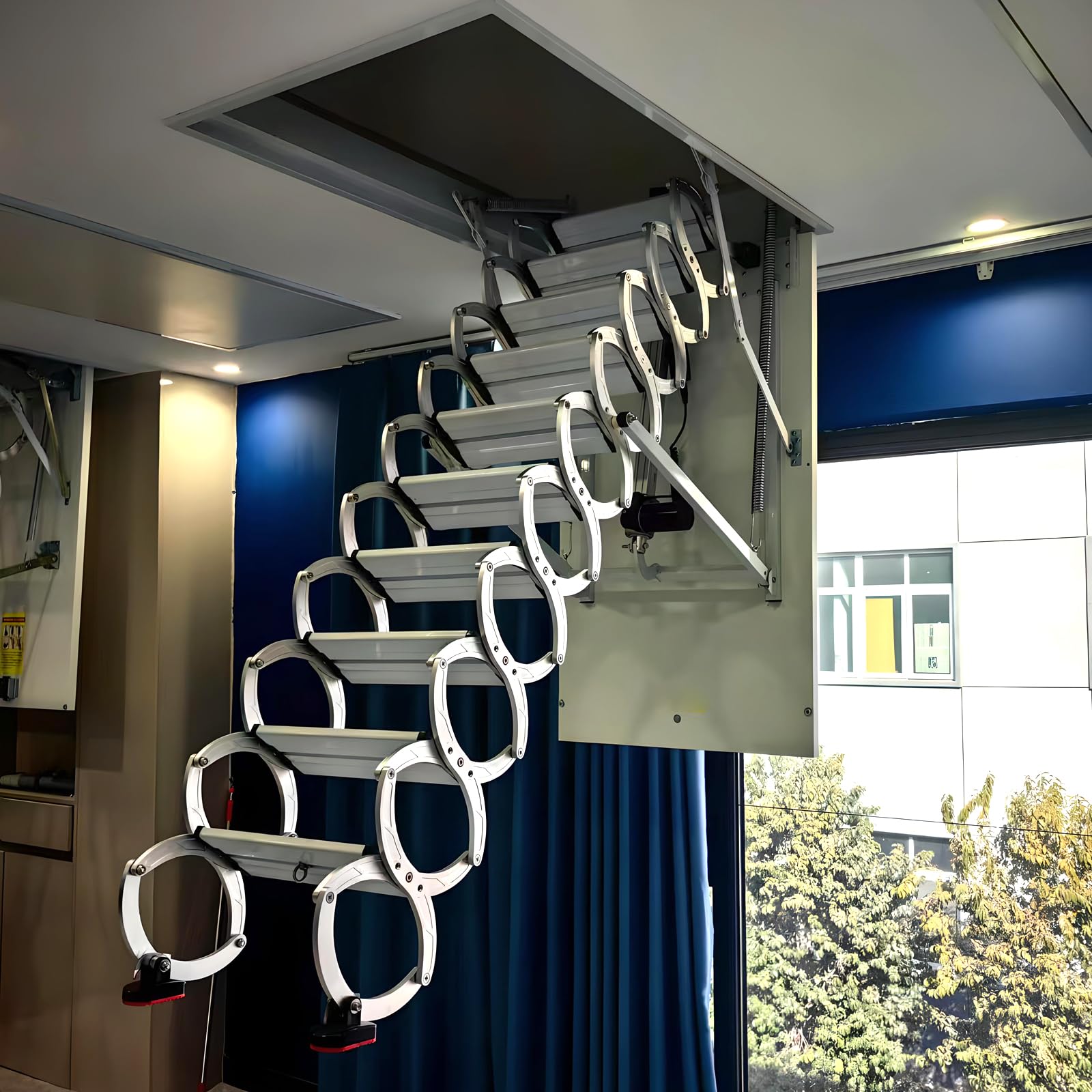 12 Steps Electric Attic Ceiling Ladder, Retractable Pull Down System Attic  Stair, Invisible Folding Ceiling Loft Ladder with Telescoping Handrail,  Extension Steps Staircase for Home (White, Steps 12) - Amazon.com