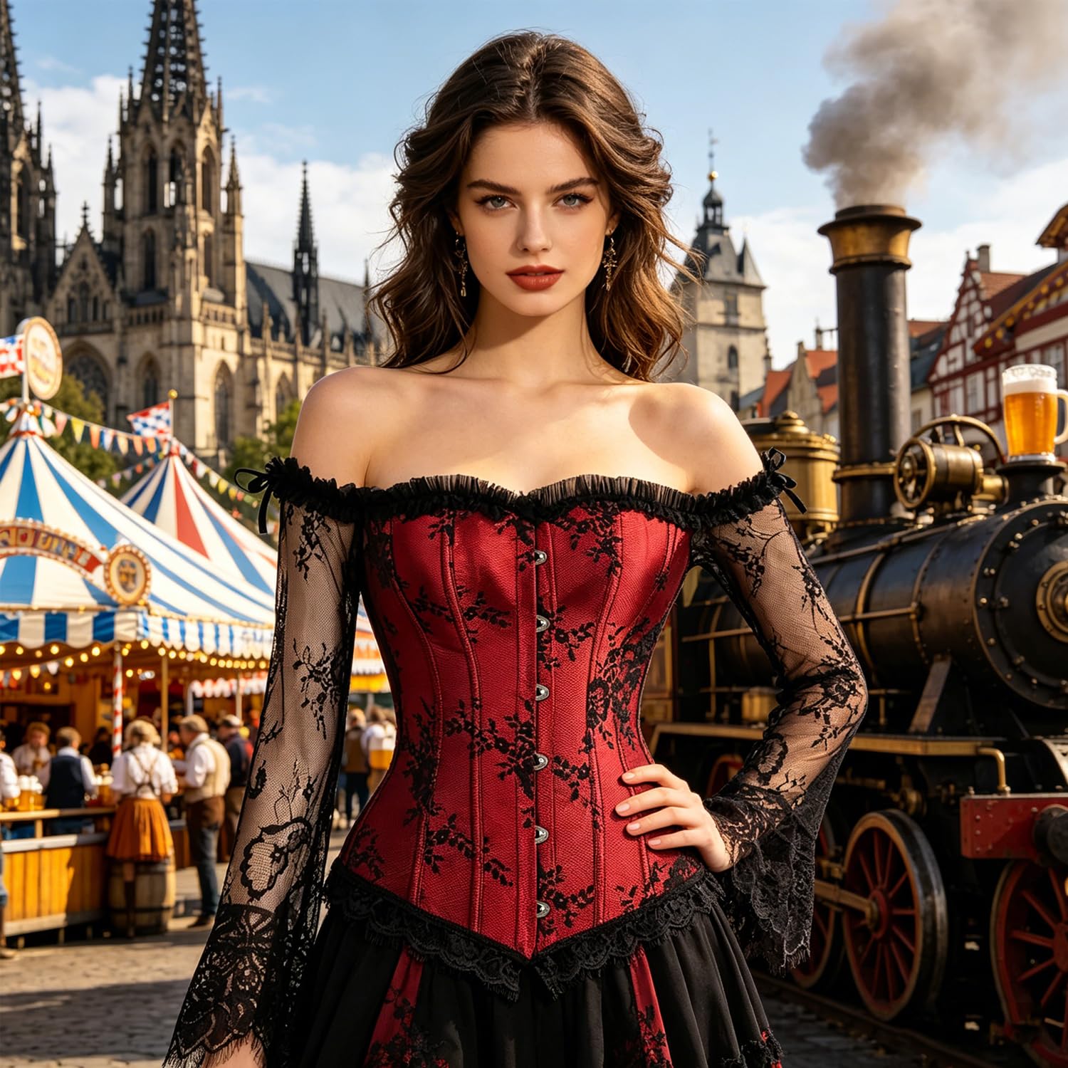 ZOOMA Corsetto sexy da donna, Top corpetto da donna, con corsetto in vita con maniche, camicia tradizionale con camicetta dirndl corsetto bustier