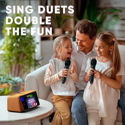 Miniatura 13 de MASINGO máquina de karaoke para adultos y niños, con altavoces Bluetooth portátiles, 2 micrófonos inalámbricos, luces LED, sistema PA y modo karaoke