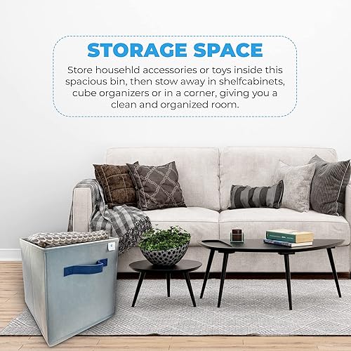 Miniatura 3 de Blue Star Organizador de almacenamiento plegable de tela, juego de 6, cubos de almacenamiento para estantes, plegable, para ropa, gris con mango