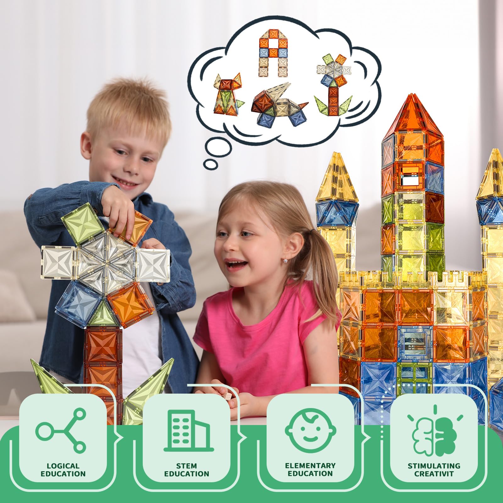 120 Pezzi Blocchi Magnetici 3D - Giocattolo STEM Per Bambini 3-8 Anni - Forme E Colori Per Costruzioni
