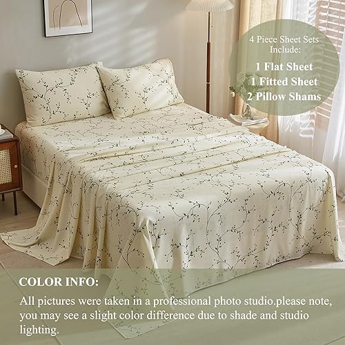 Miniatura 4 de VClife Juego de sábanas tamaño individual XL, juego de sábanas de 3 piezas con estampado floral, bolsillo extra profundo de 16 pulgadas, sábana de