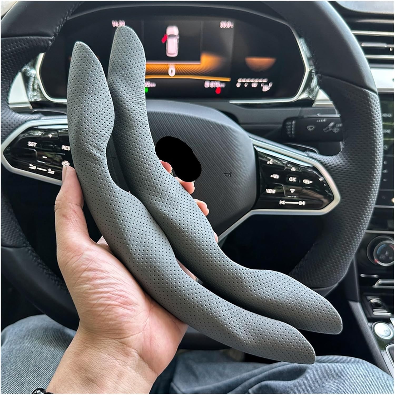 Car Steering Wheel Covers D-Shaped Round Car Steering Wheel Cover Ventilation Hole Absorb Sweat Anti-Slip Decoration Accessories 15inch Wheel Steering Protector(2PCS Grey)