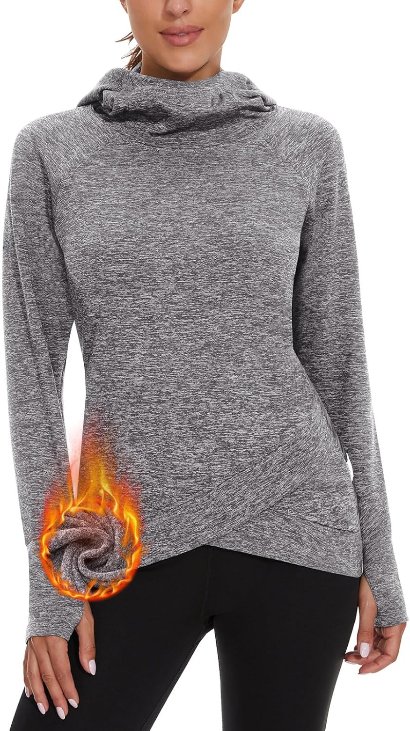 Soneven Women's Fleece Sweatshirts Long Sleeve Cold Weather Running Gear Thermal Hoodie with Thumb Holes