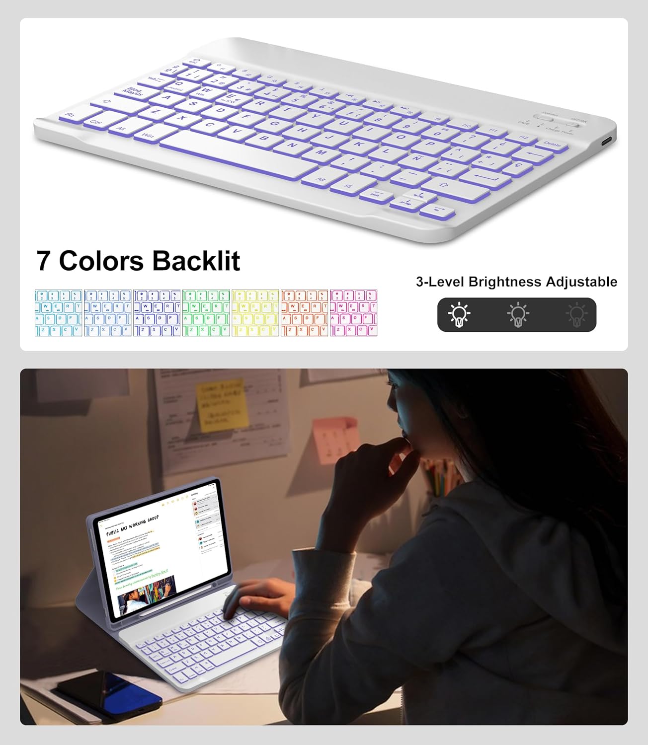 Backlit Keyboard Case for Lenovo Tab M11 11 Inch 2024, Lenovo Bluetooth M11 Tablet Case Keyboard with Pen Holder, Smart Folio Cover with 7-Color Backlight Keypad for Tab TB330FU/TB330XU, Lavender