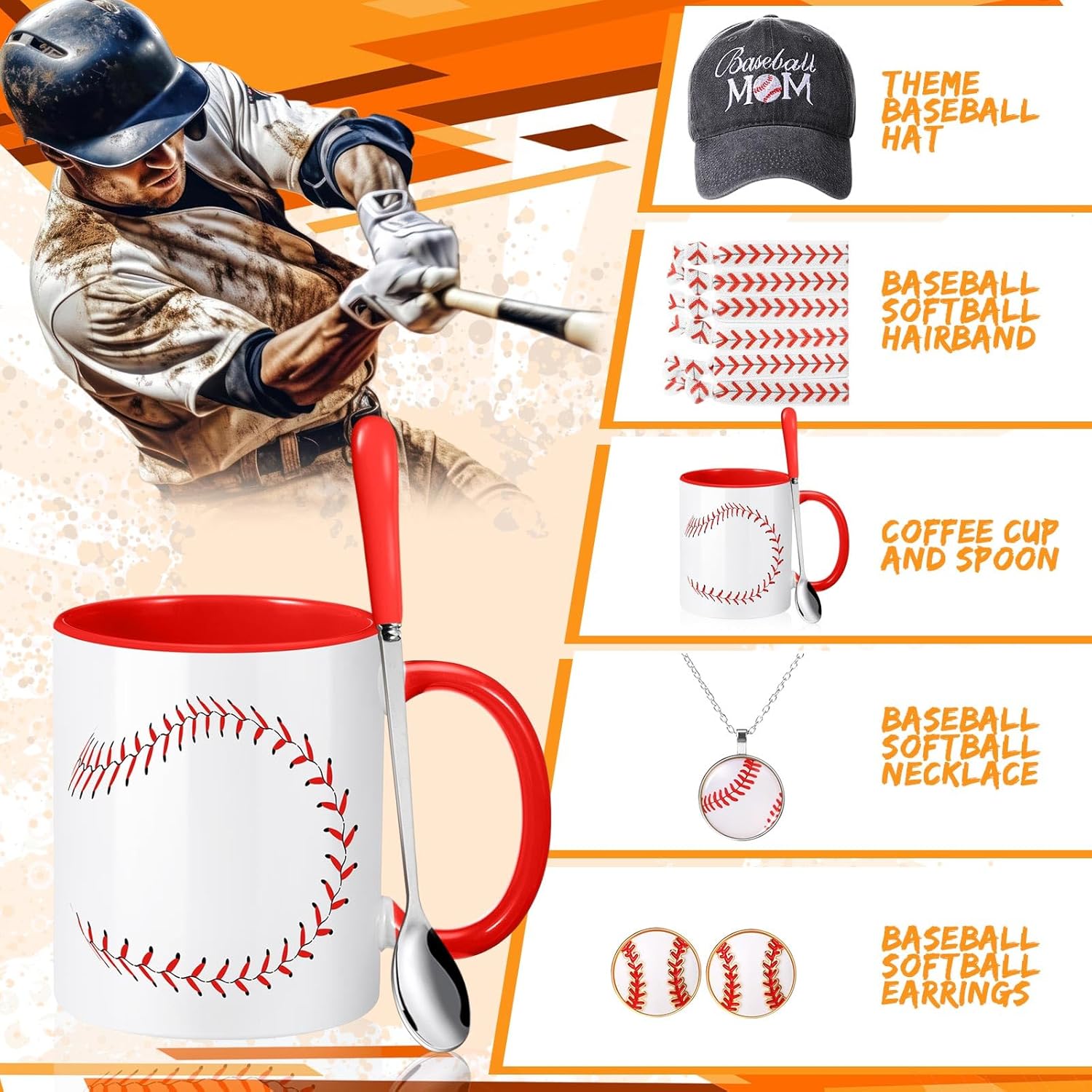 12 Pcs Mother's Day Baseball Mom Gifts Set Include Baseball Mom Hat, Coffee Cup with Spoon, Sport Hair Ties, Ball Necklace, Earrings for Mother Women Mama Birthday Gifts Player Coach Team - Image 4