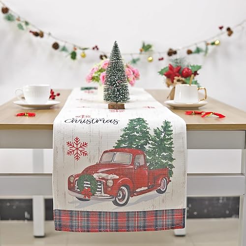 Miniatura 2 de Camino de mesa de Navidad, camino de mesa de camión rojo de 13 x 72 pulgadas para decoraciones de Navidad, decoración de mesa de comedor de cocina