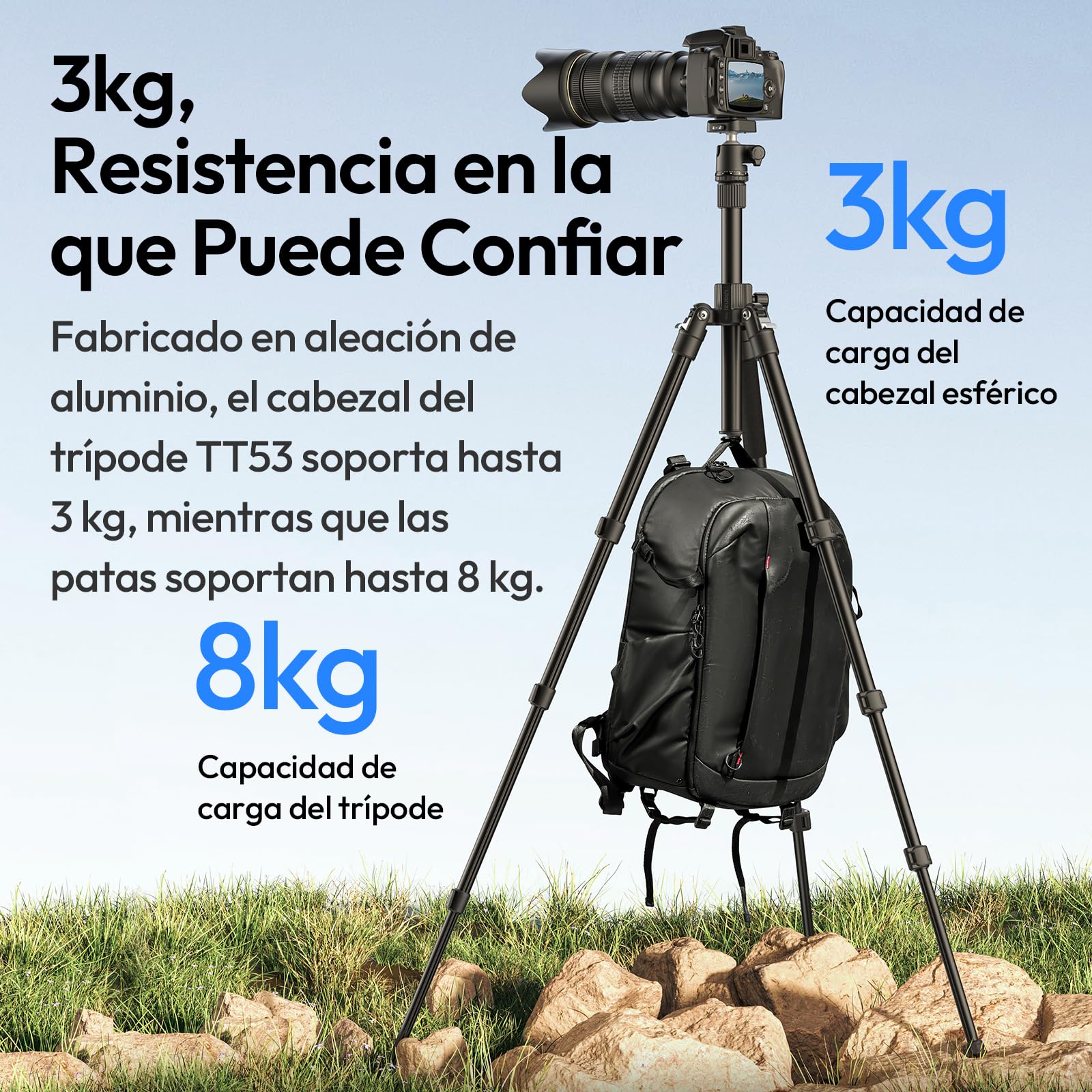 ULANZI TT53 Trípode de Viaje de Aluminio con Cabeza Panorámica de 360° y Liberación Rápida Uka, Trípode Fotográfico con Columna Central Extraíble, Altura Máxima 180CM, 1.24KG