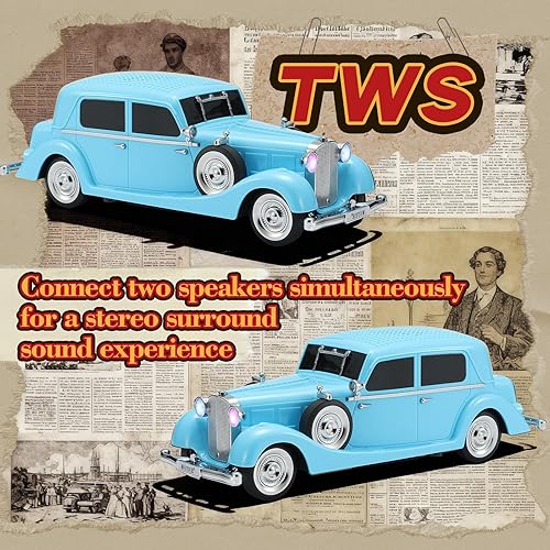 Miniatura 6 de WS-1934 Retro Classic Car Bluetooth Replica Altavoz Sonido HD inalámbrico con radio FM, TWS estéreo, luces LED de fiesta, micrófono incorporado