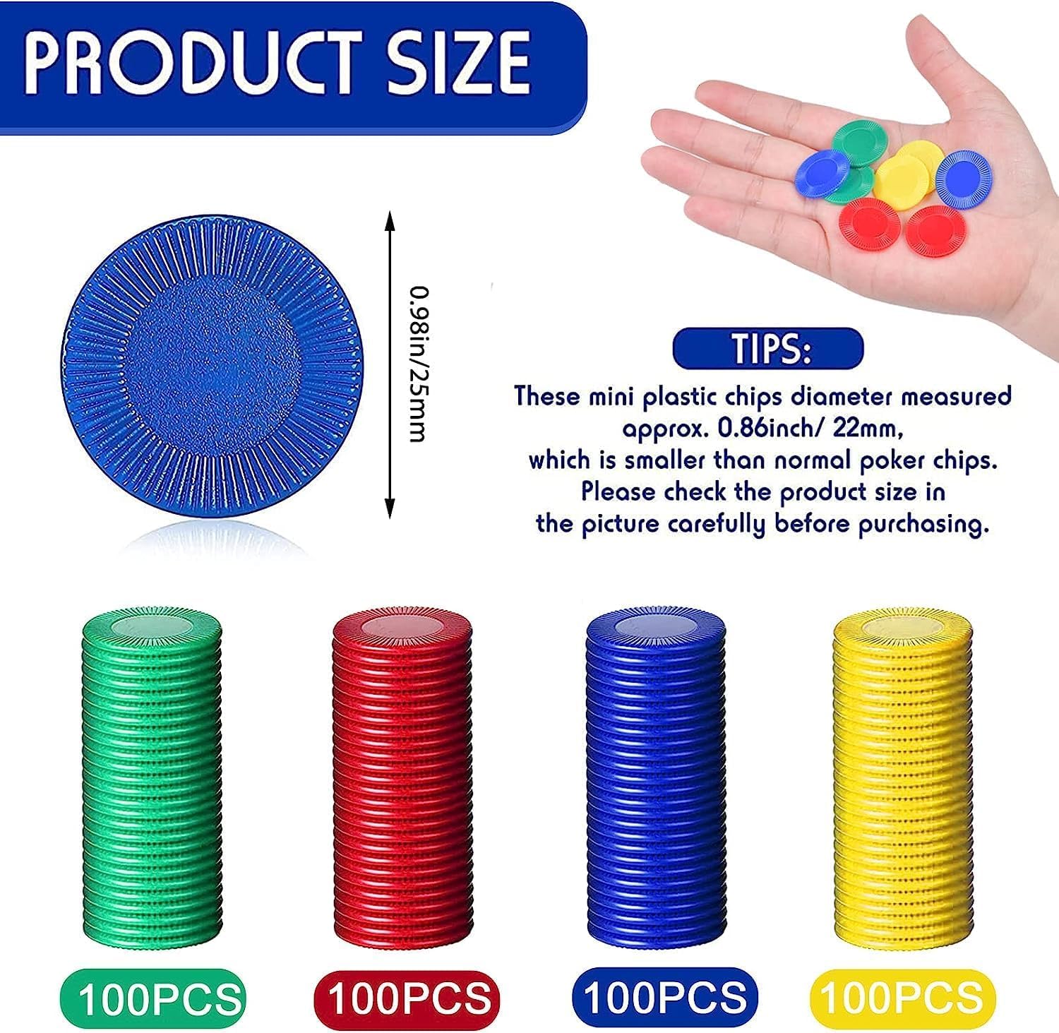 400 sztuk plastikowych żetonów do pokera i Bingo, różnorodne kolory, żetony do liczenia dla dzieci (22 mm)
