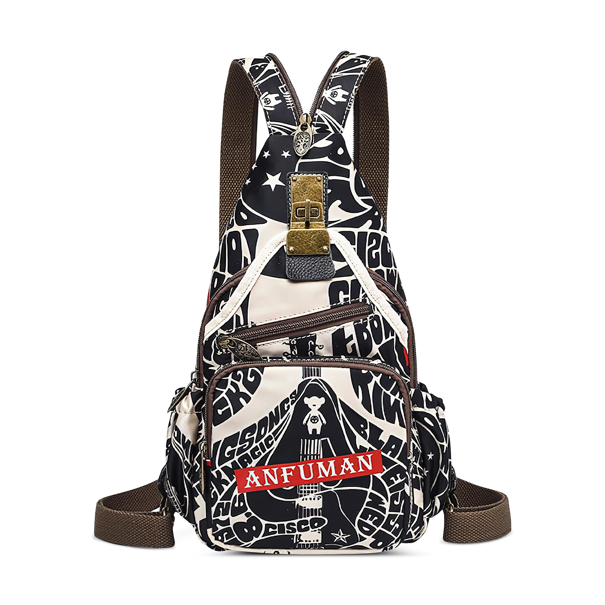 Mode Sac à Dos Femmes Décontracté Anti-vol Sac De Poitrine Rétro Messager Sacs À Bandoulière Voyage Travail Achats Fête Sling Sac D'épaule Nylon Sport Imprimé Sacs à Dos Noir B